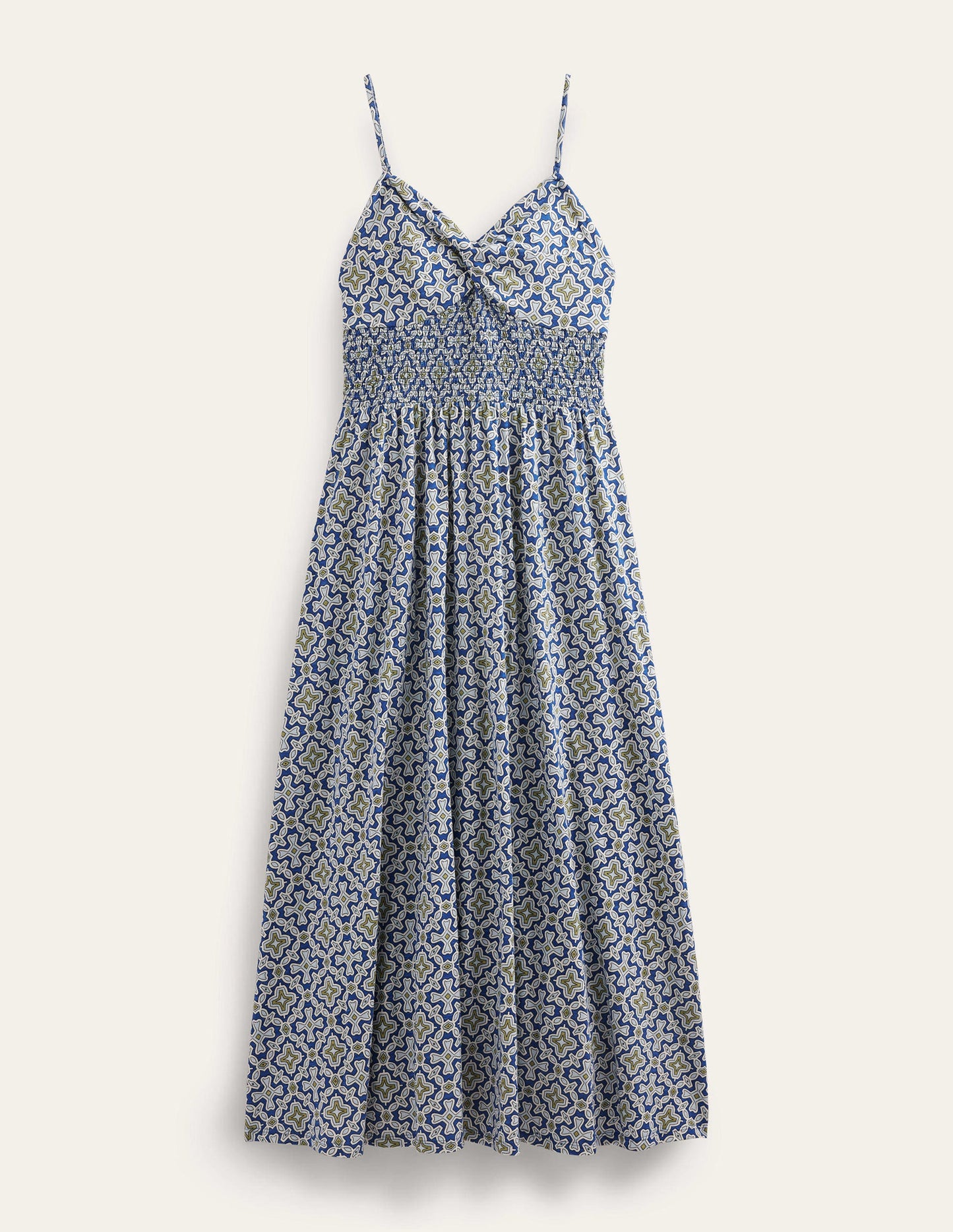 Twist Front Jersey Midi Dress-Blue Heron, Flora Tile