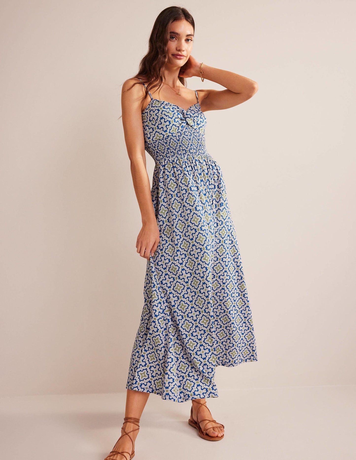 Twist Front Jersey Midi Dress-Blue Heron, Flora Tile
