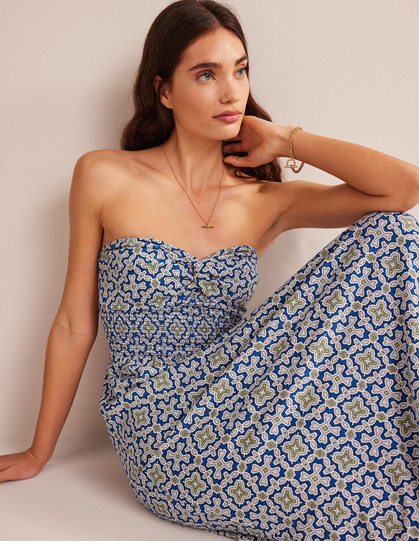 Twist Front Jersey Midi Dress-Blue Heron, Flora Tile