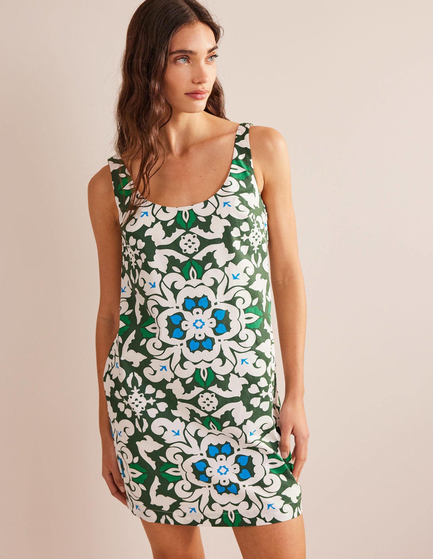 Scoop Neck Shift Dress-Trekking Green, Opulent Pome
