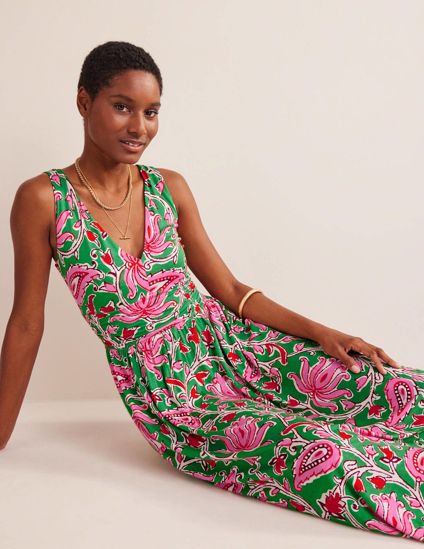 Sleeveless Jersey Maxi Dress-Lime, Botanic Vine