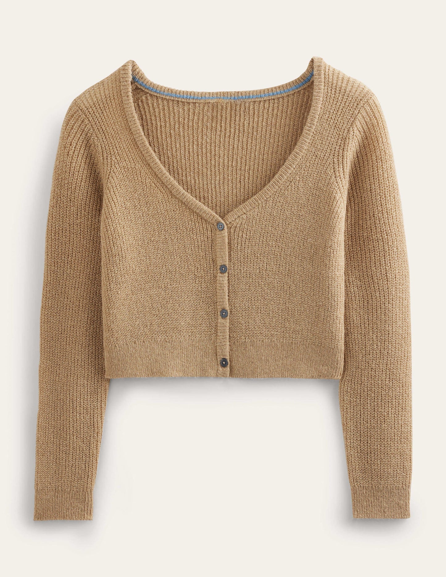 Cropped Fluffy Cardigan-Sparkle Camel Melange