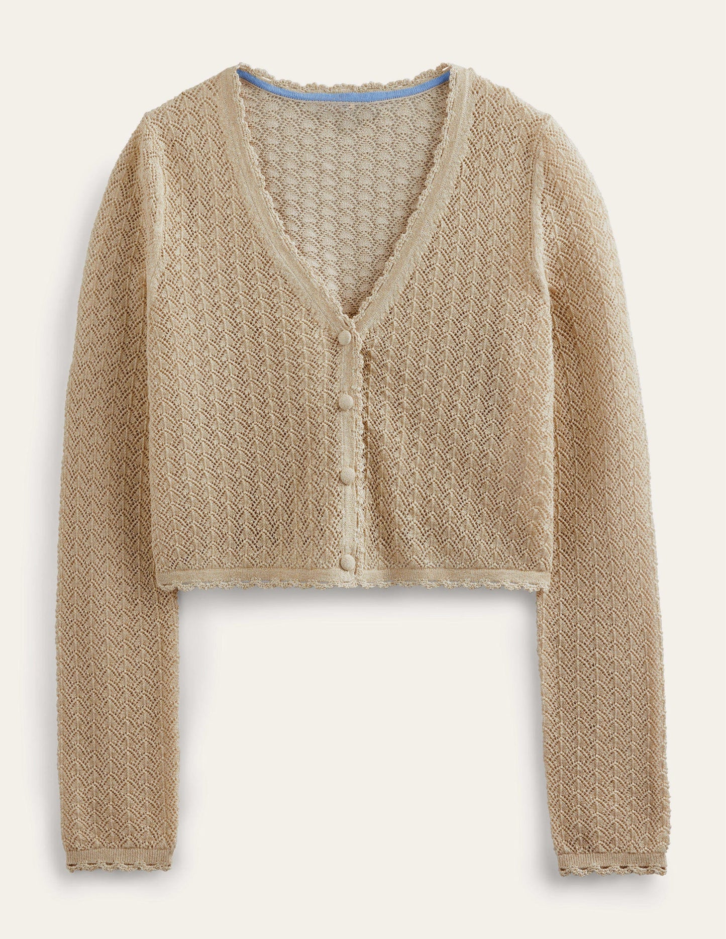 Pointelle Cropped Cardigan-Gold Sparkle