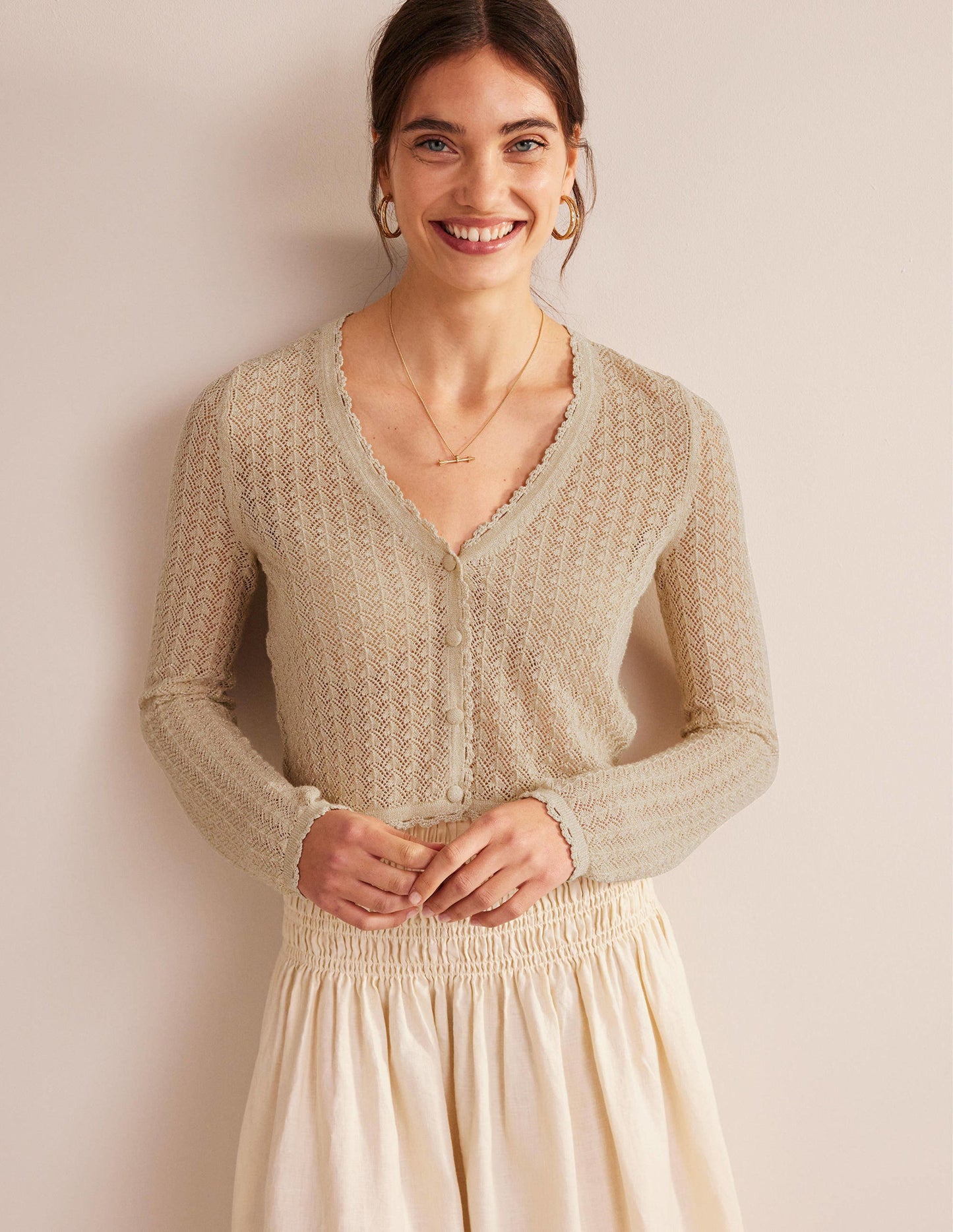 Pointelle Cropped Cardigan-Gold Sparkle