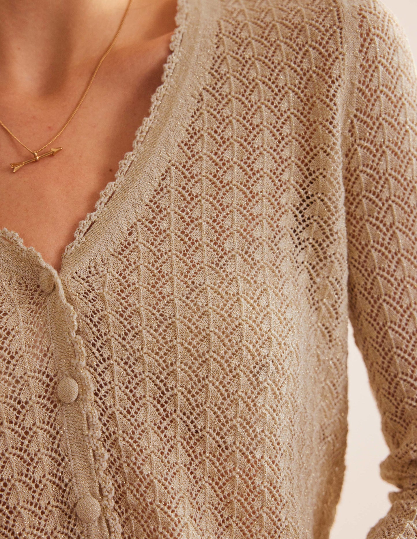 Pointelle Cropped Cardigan-Gold Sparkle