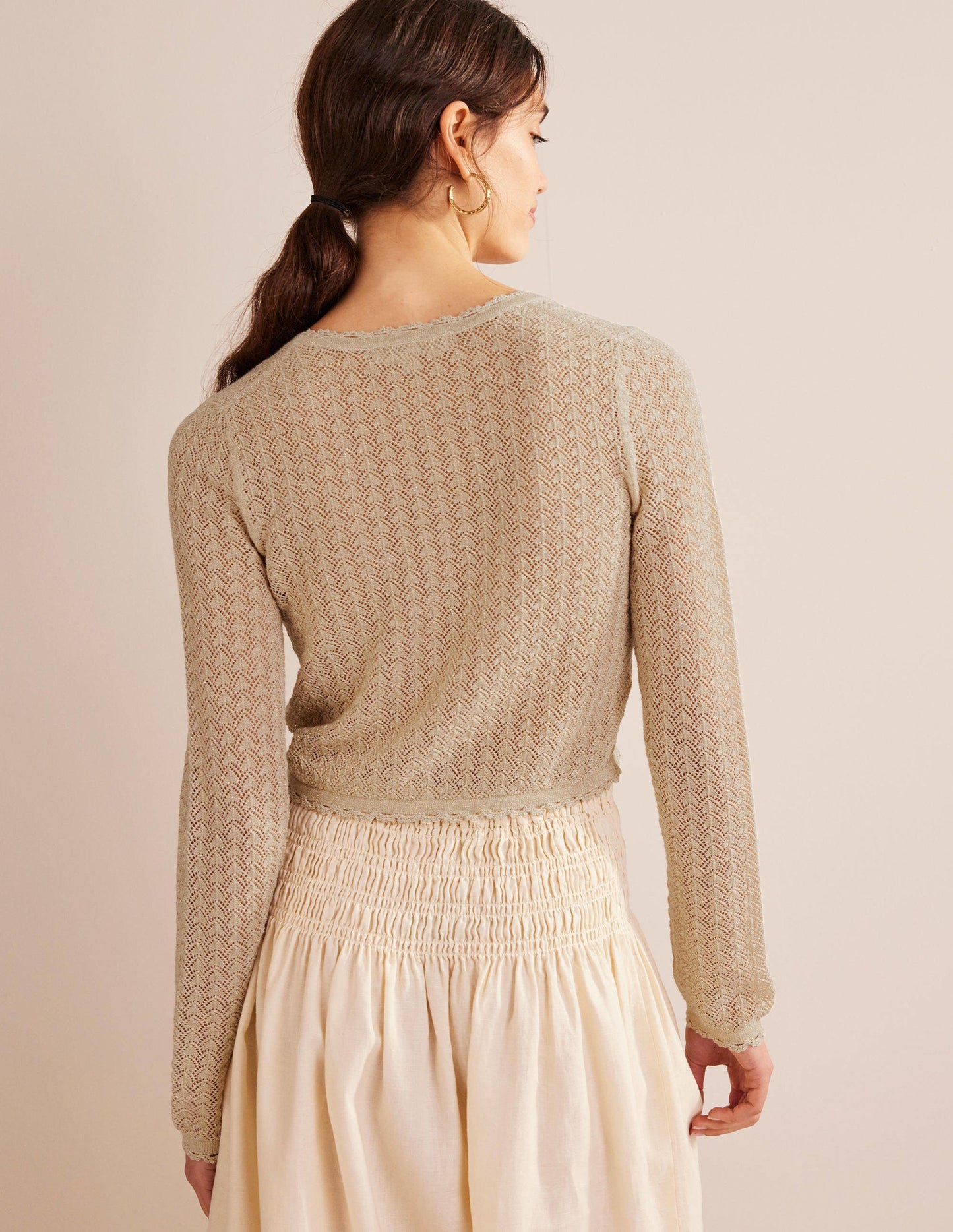 Pointelle Cropped Cardigan-Gold Sparkle
