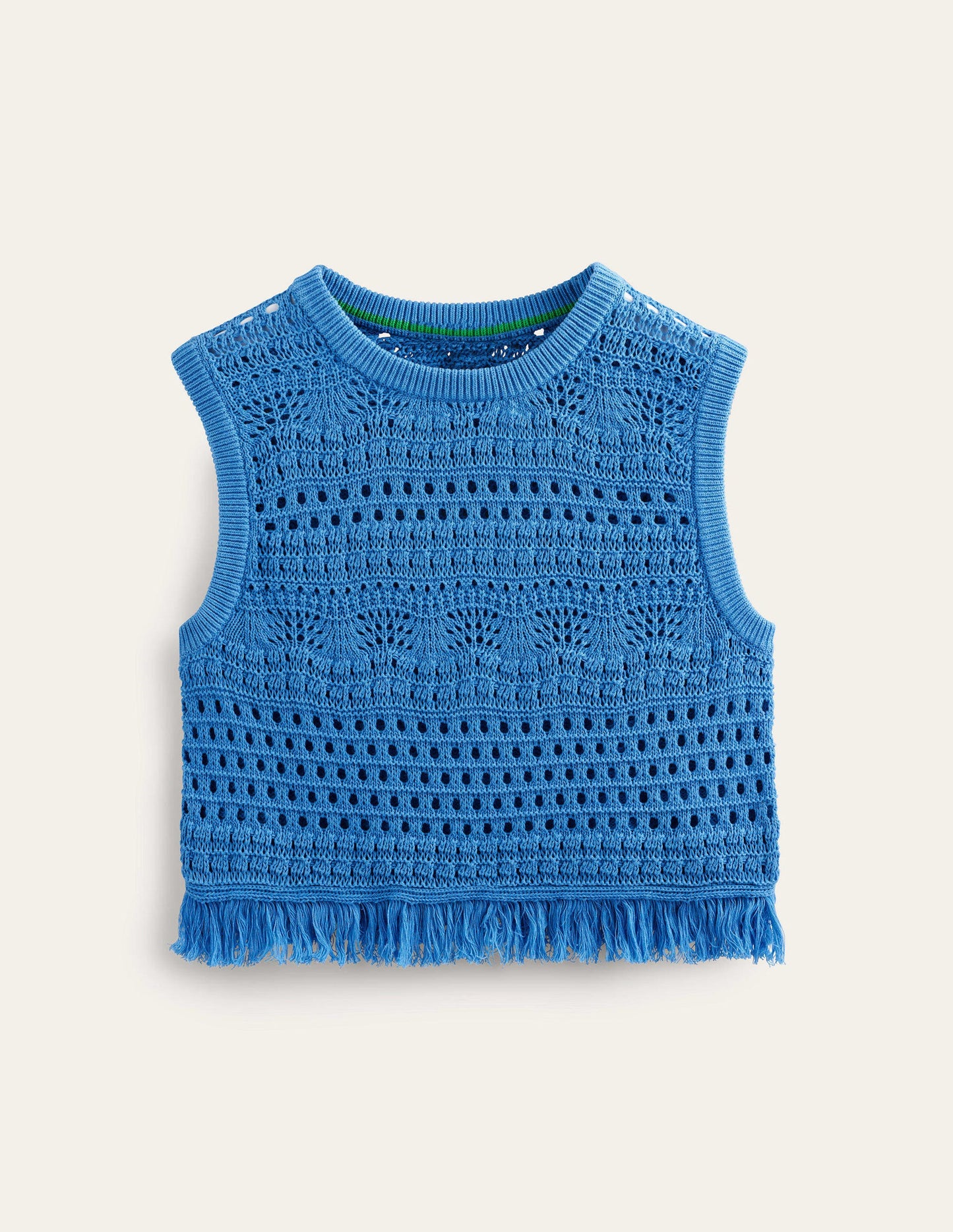 Cropped Fringe Crochet Tank-Porcelain Blue