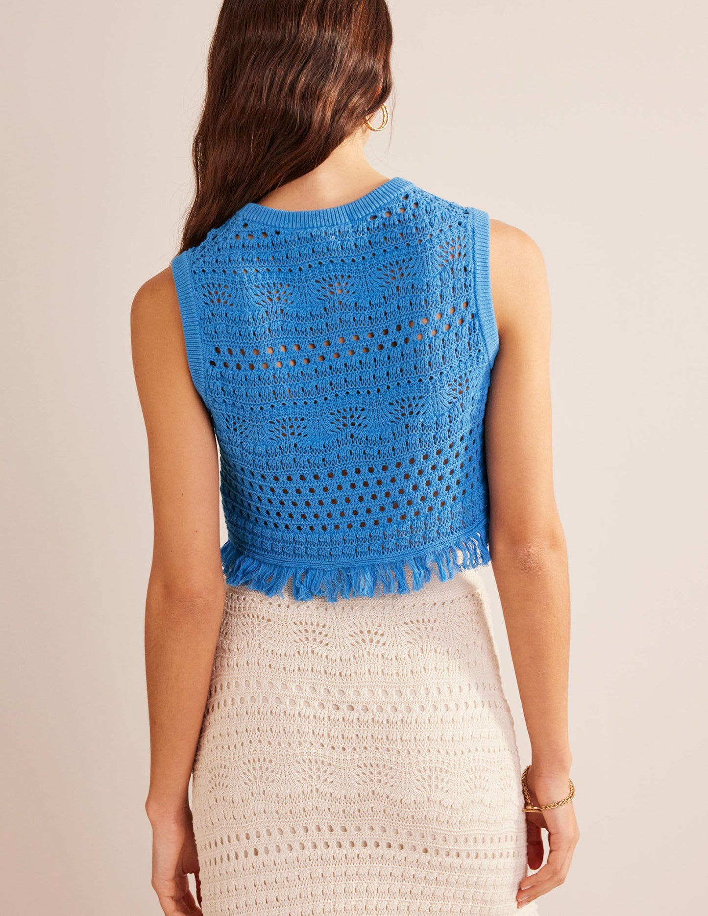 Cropped Fringe Crochet Tank-Porcelain Blue