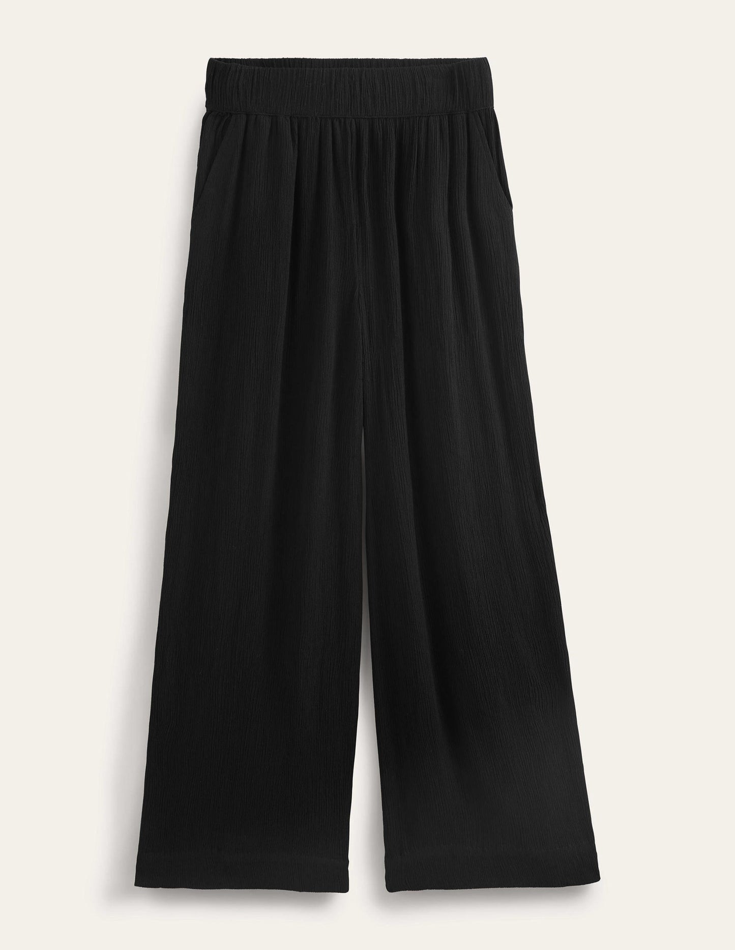 Crinkle Wide Leg Trousers-Black