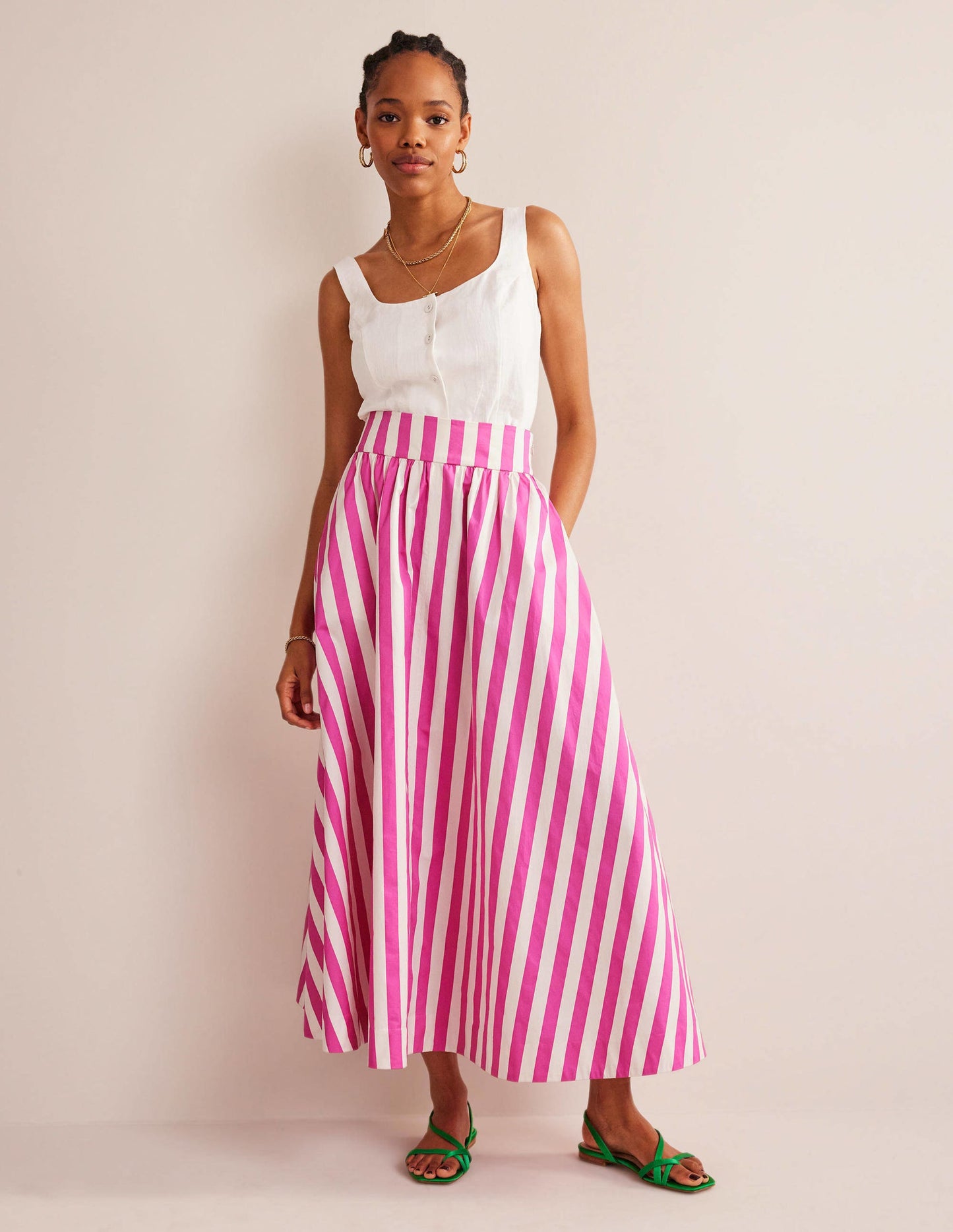 Full Printed Maxi Skirt-Pink Stripe