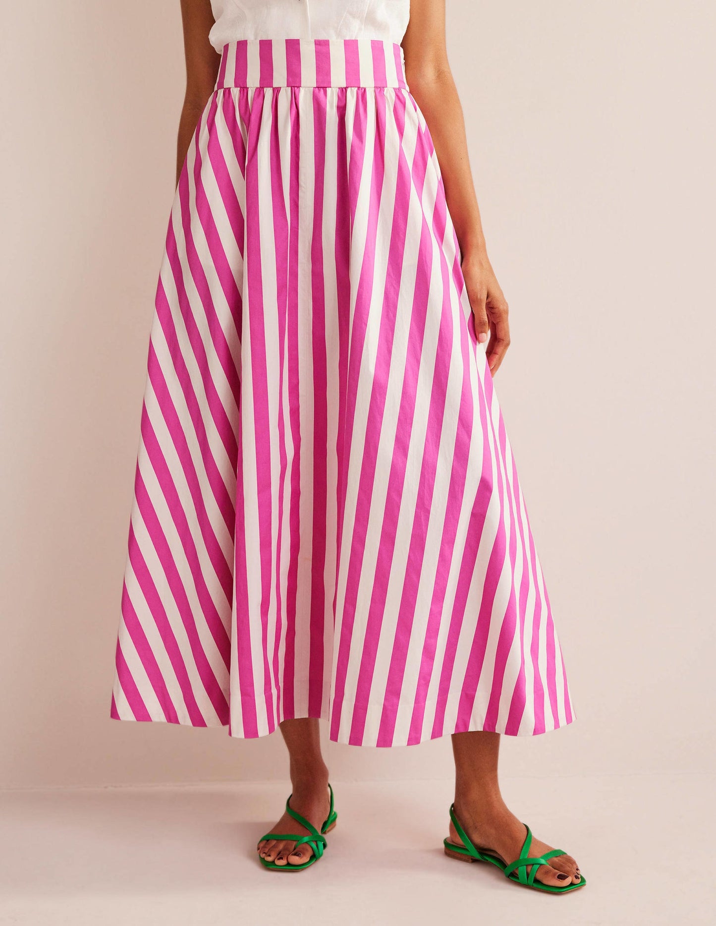 Full Printed Maxi Skirt-Pink Stripe