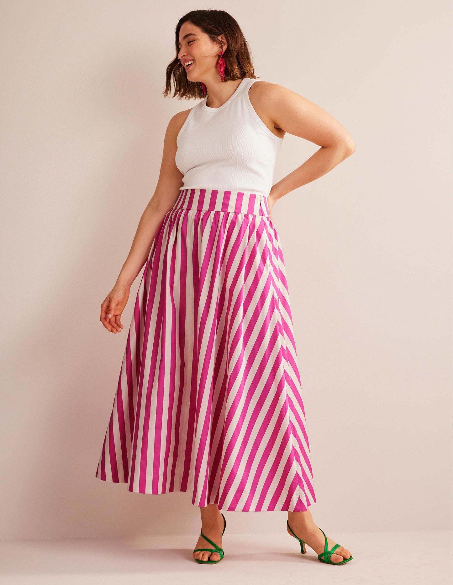 Full Printed Maxi Skirt-Pink Stripe