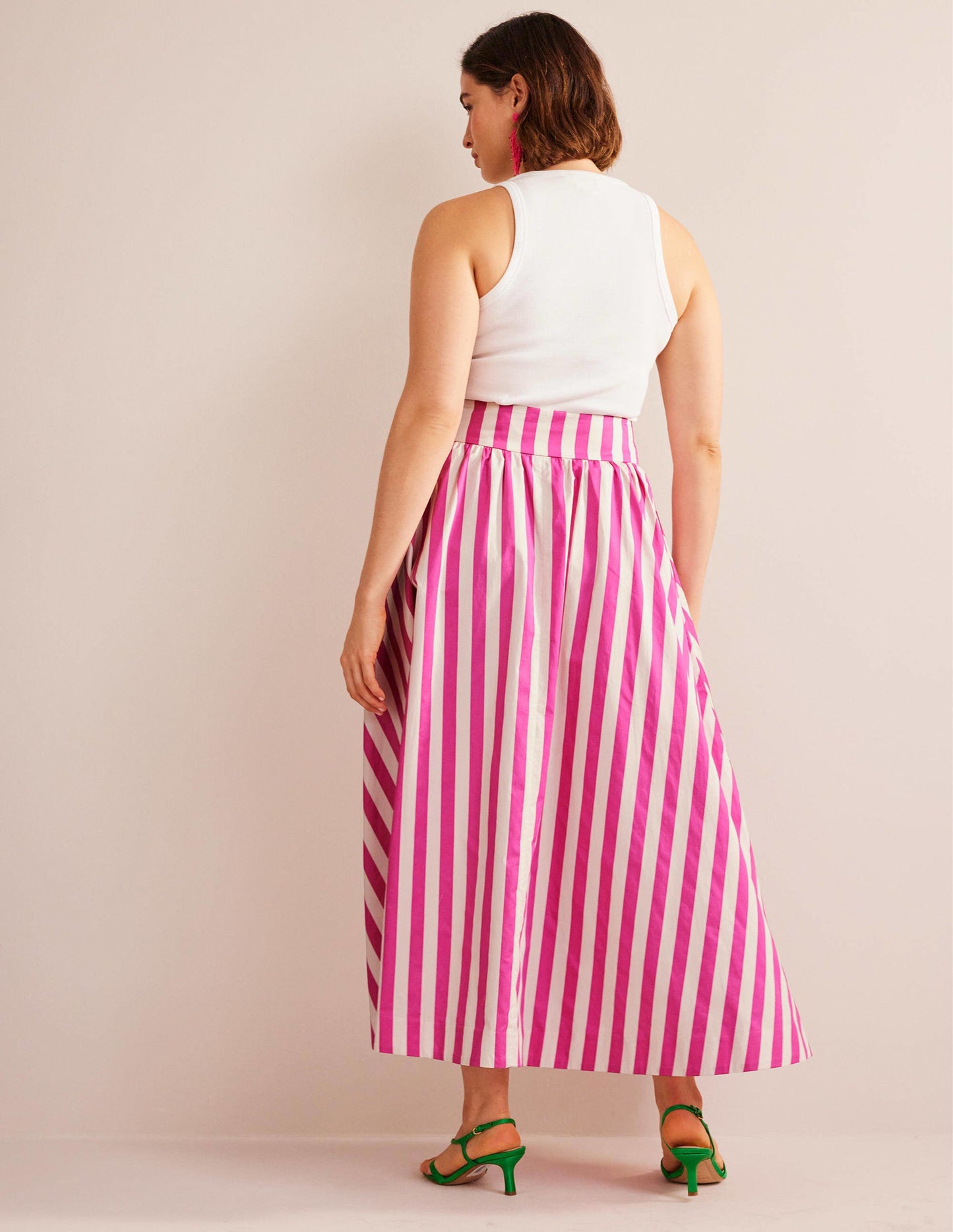 Full Printed Maxi Skirt-Pink Stripe