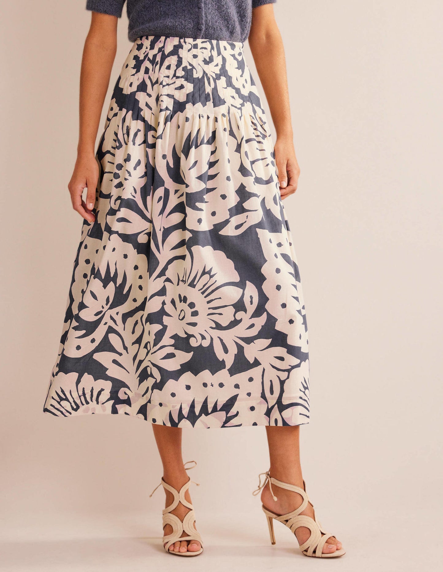 Pleated Cotton Midi Skirt-Sapphire, Oak Terrace