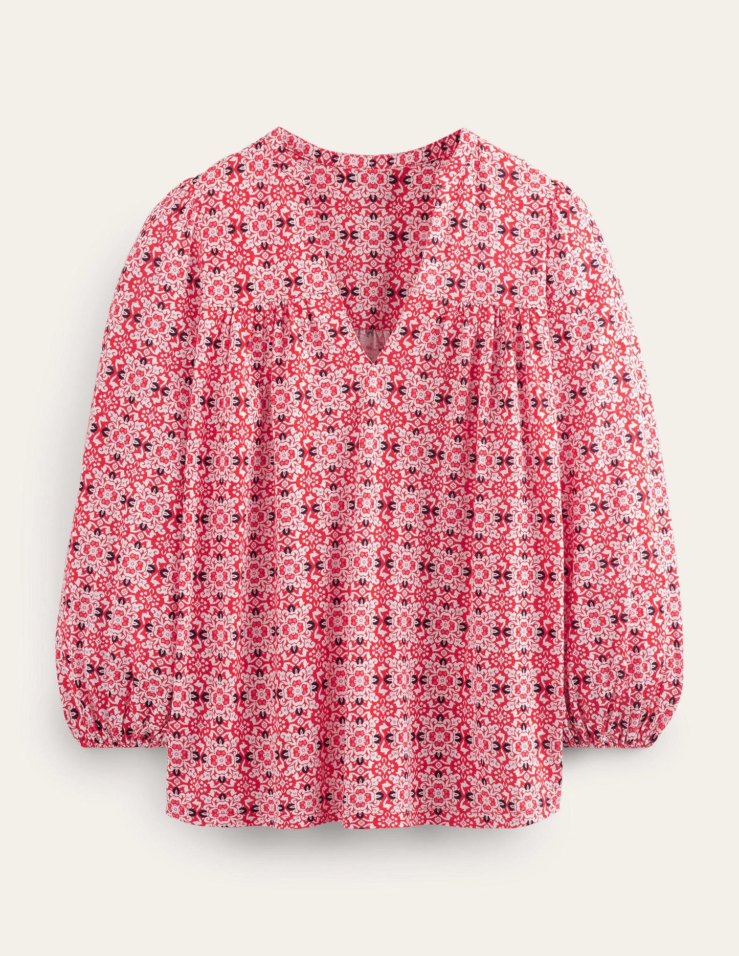 Printed Notch Neck Top-Red Tile Geo