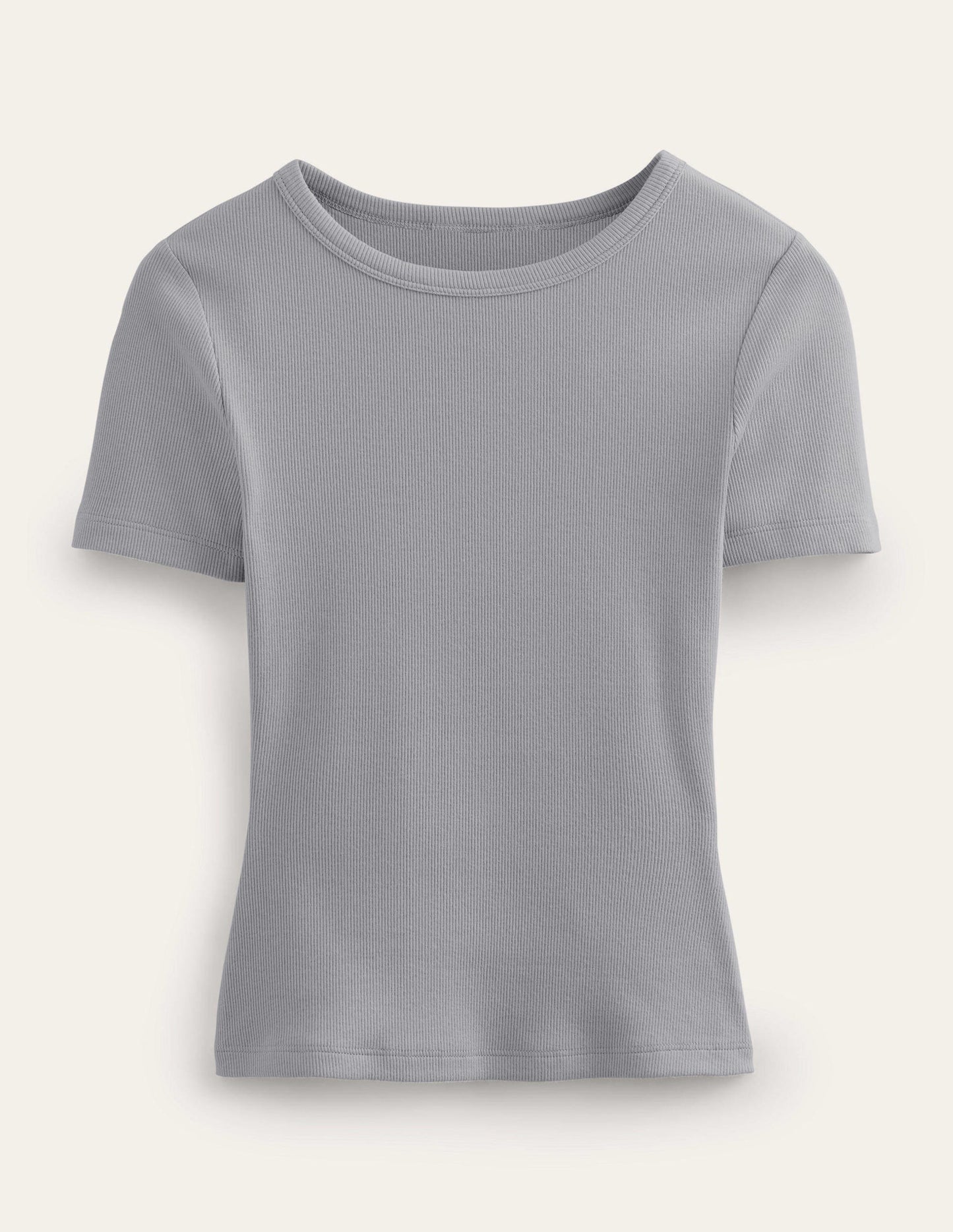 Cotton Ribbed T-Shirt-Pebble