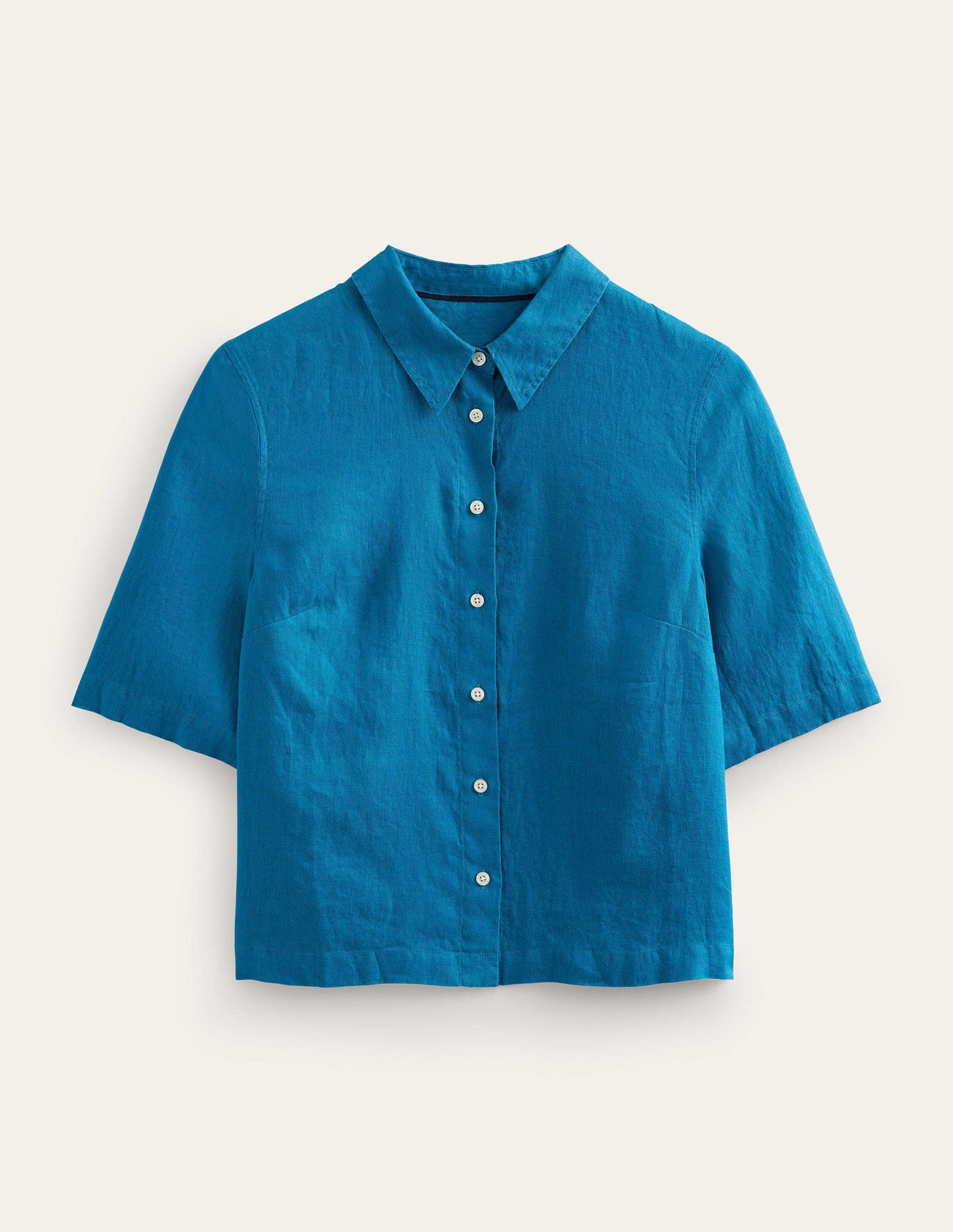 Short Sleeve Linen Shirt-Crystal Teal