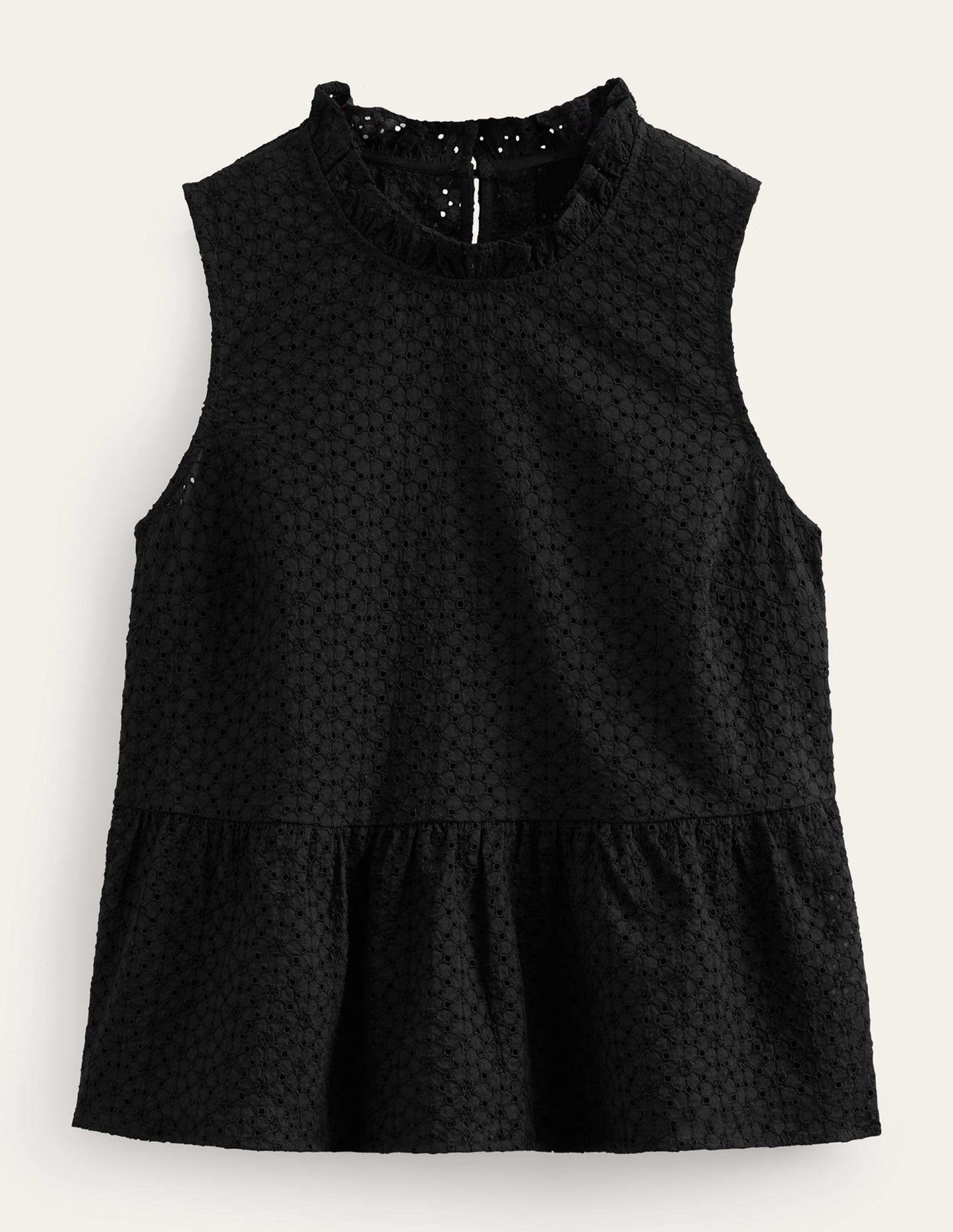 Broderie Peplum Top-Black