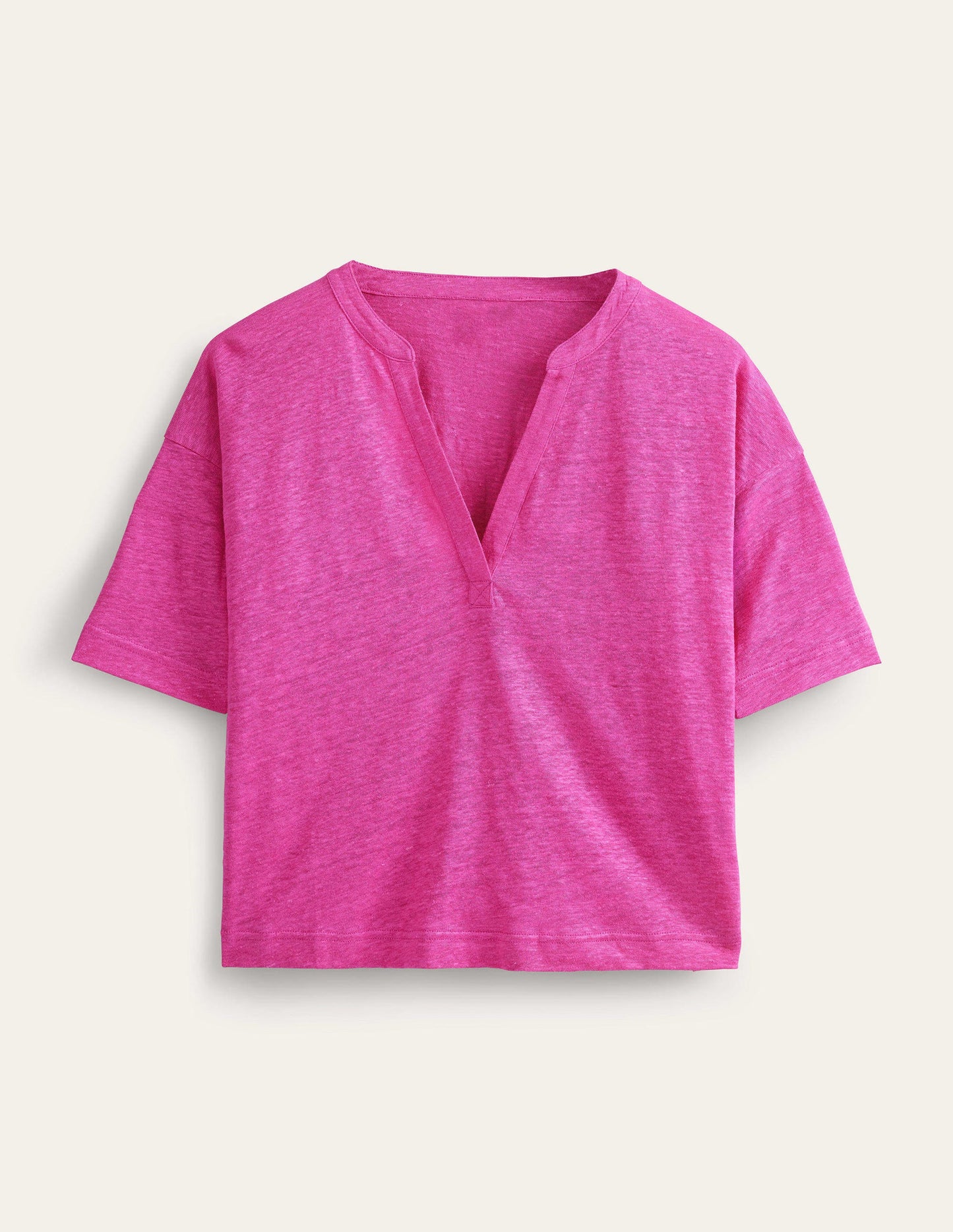Notch Neck Linen Henley Top-Phlox Pink