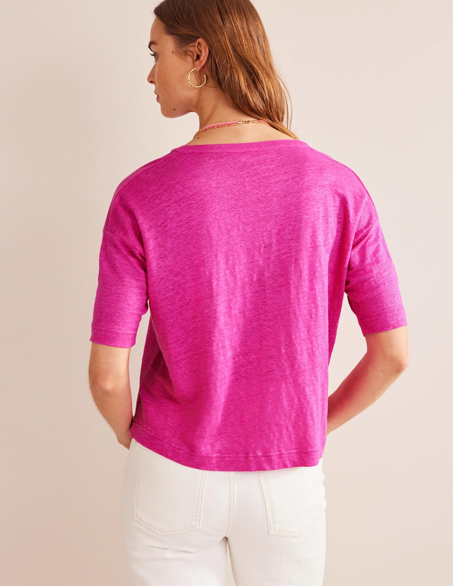 Notch Neck Linen Henley Top-Phlox Pink