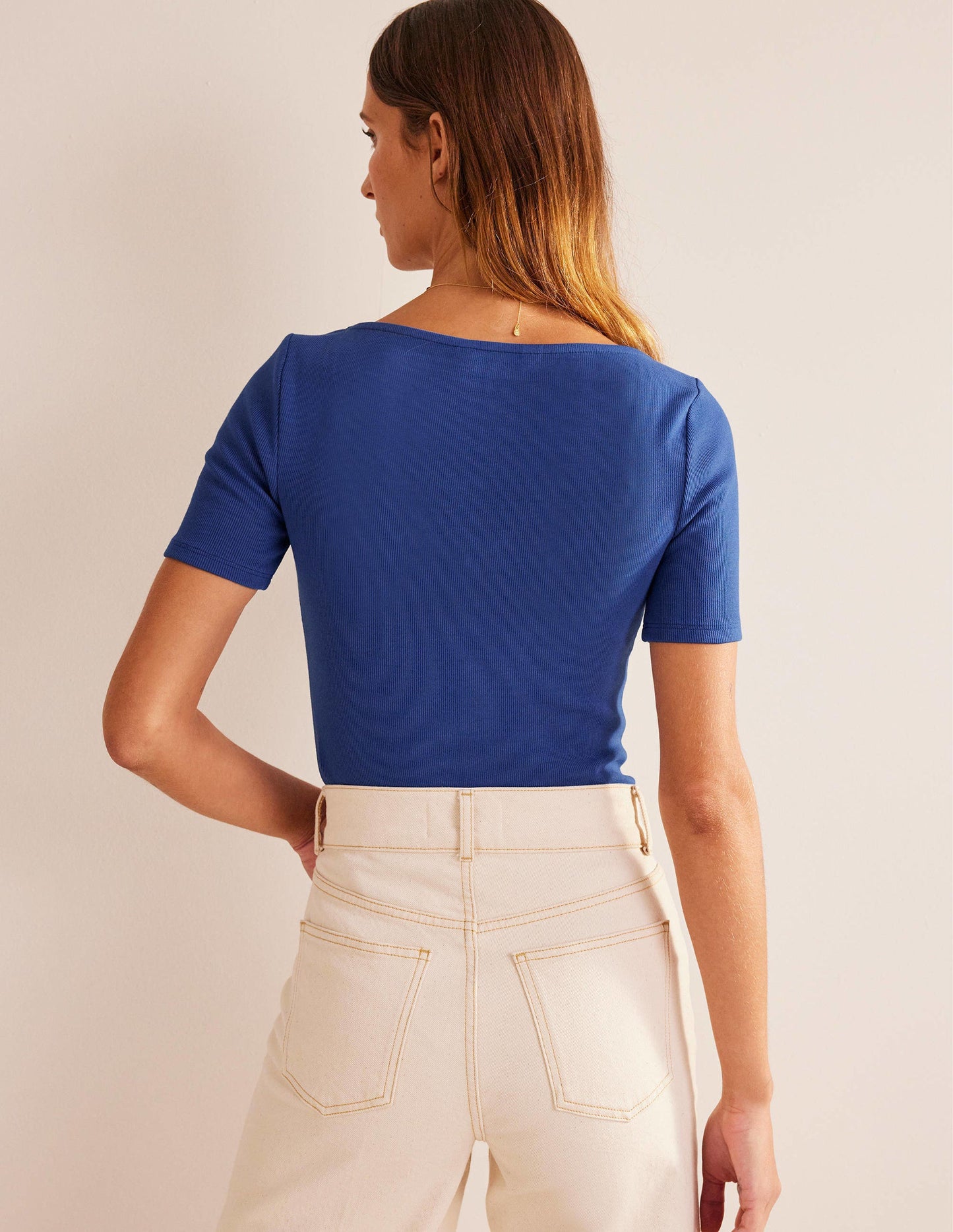 Ruched Front Rib T-shirt-Sapphire
