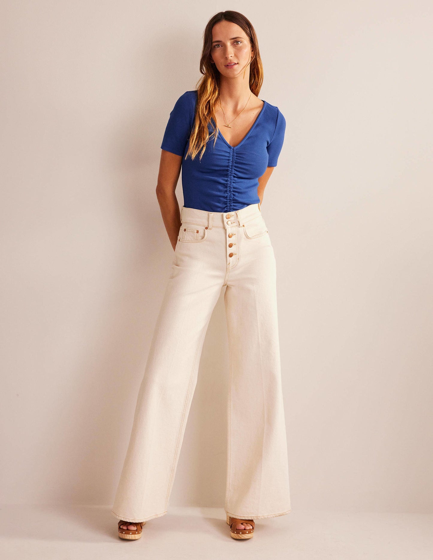 Ruched Front Rib T-shirt-Sapphire