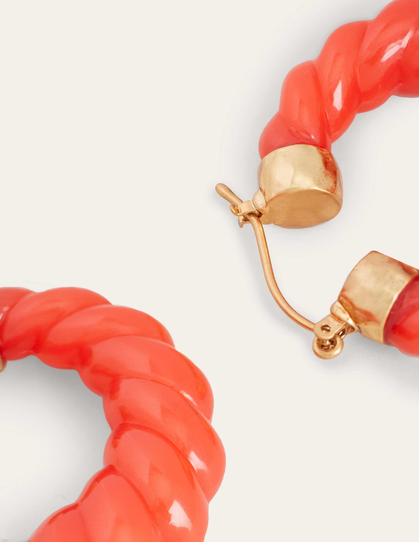 Croissant Resin Hoop Earrings-Coral