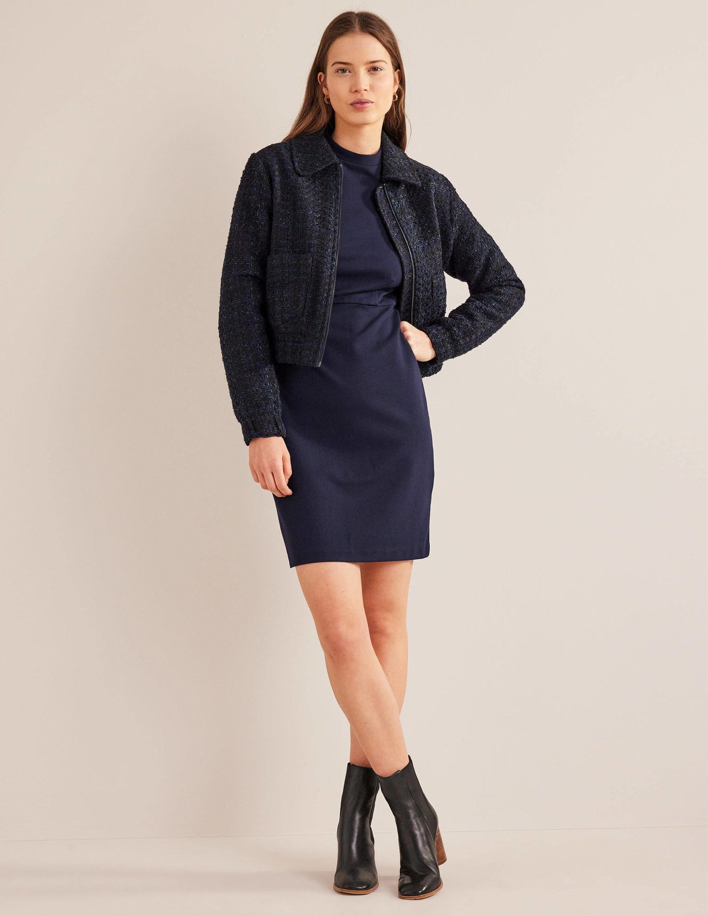 Blouson Jersey Mini Dress-Navy