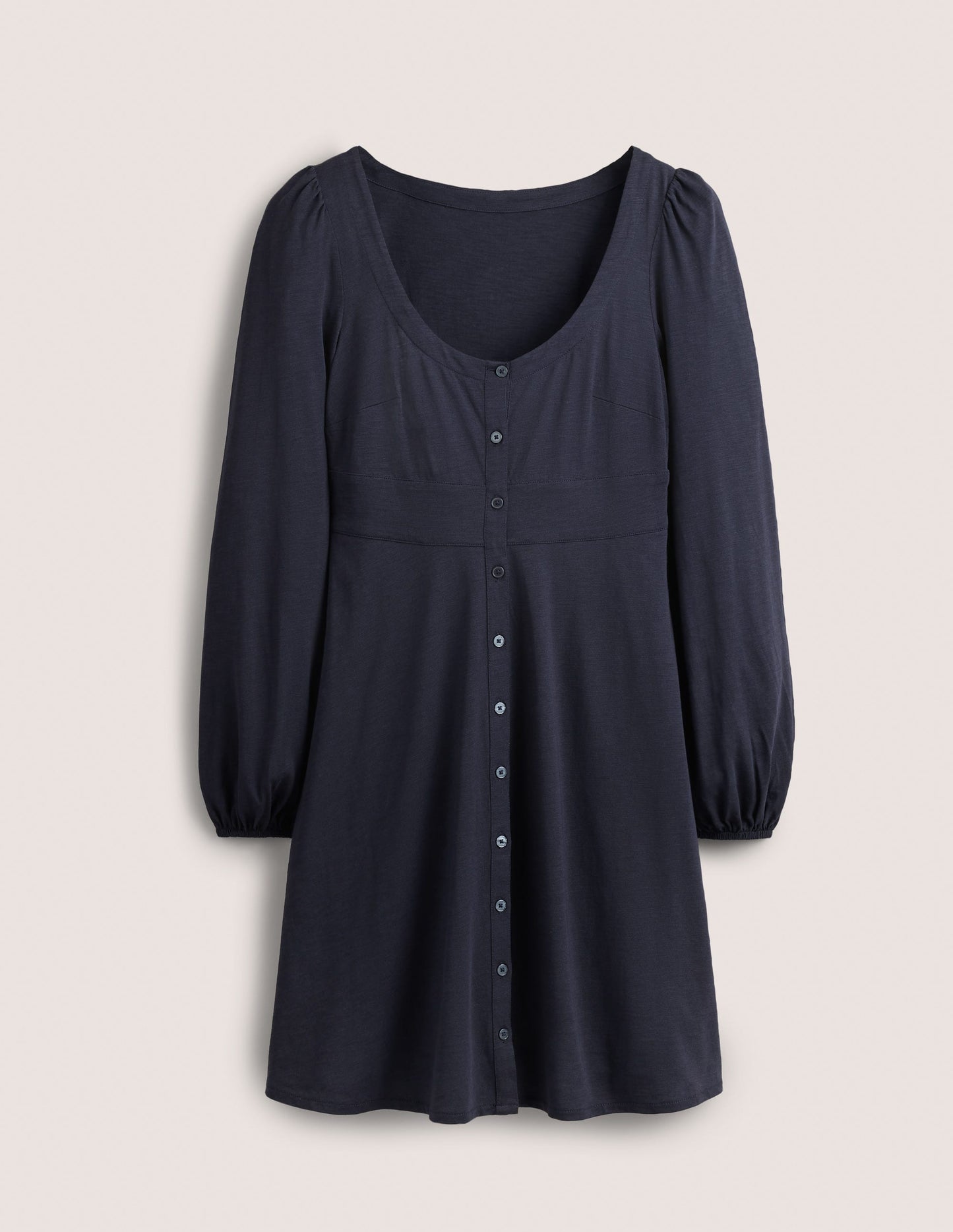 Button Front Jersey Mini Dress-Navy