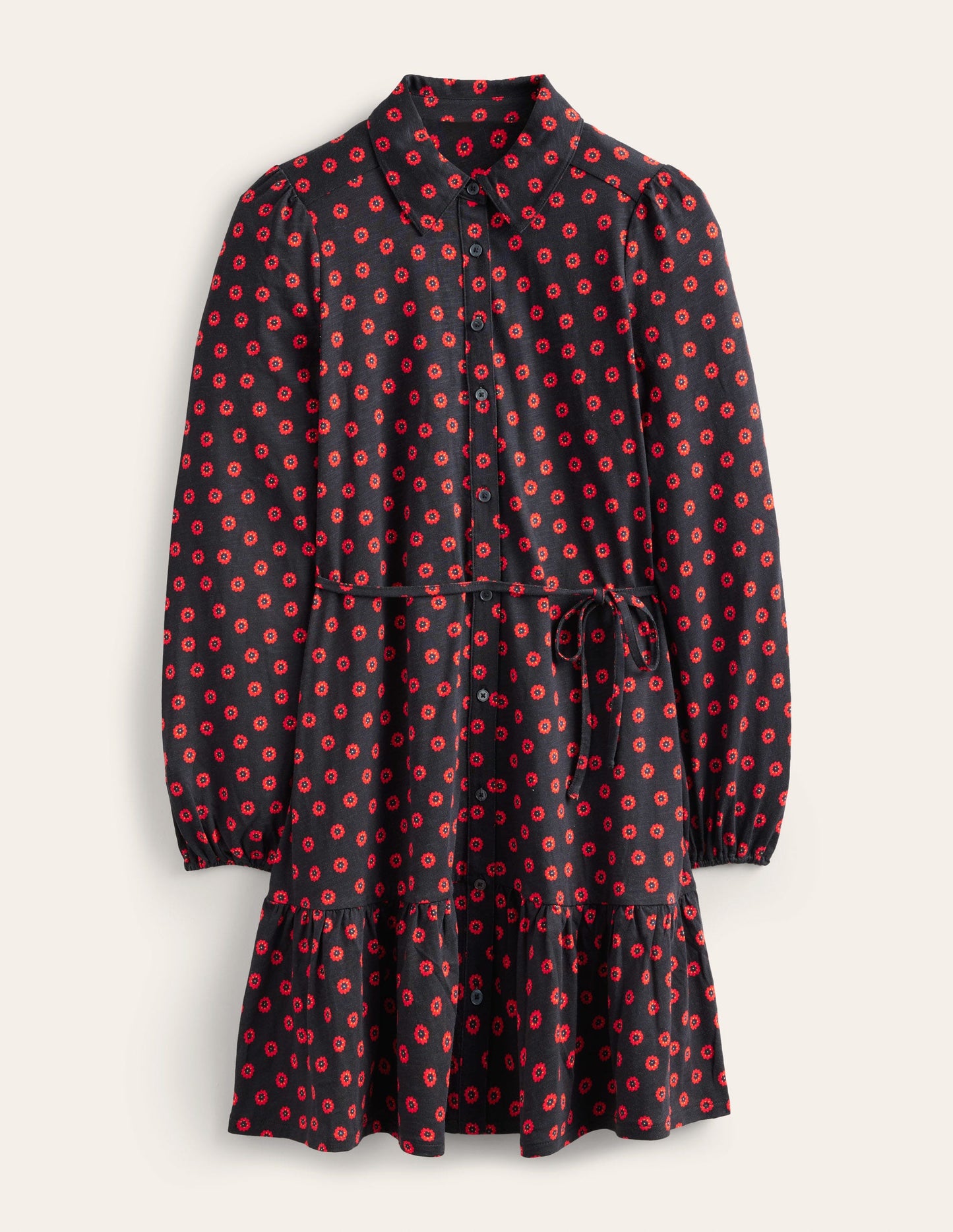 Tiered Jersey Shirt Mini Dress-Black, Petunia Bud