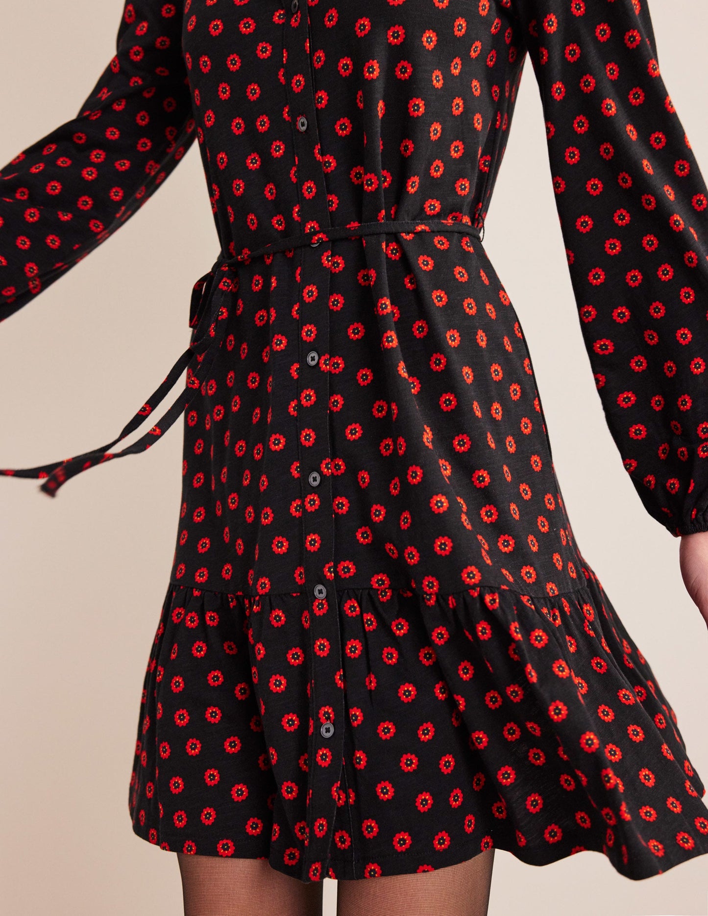 Tiered Jersey Shirt Mini Dress-Black, Petunia Bud