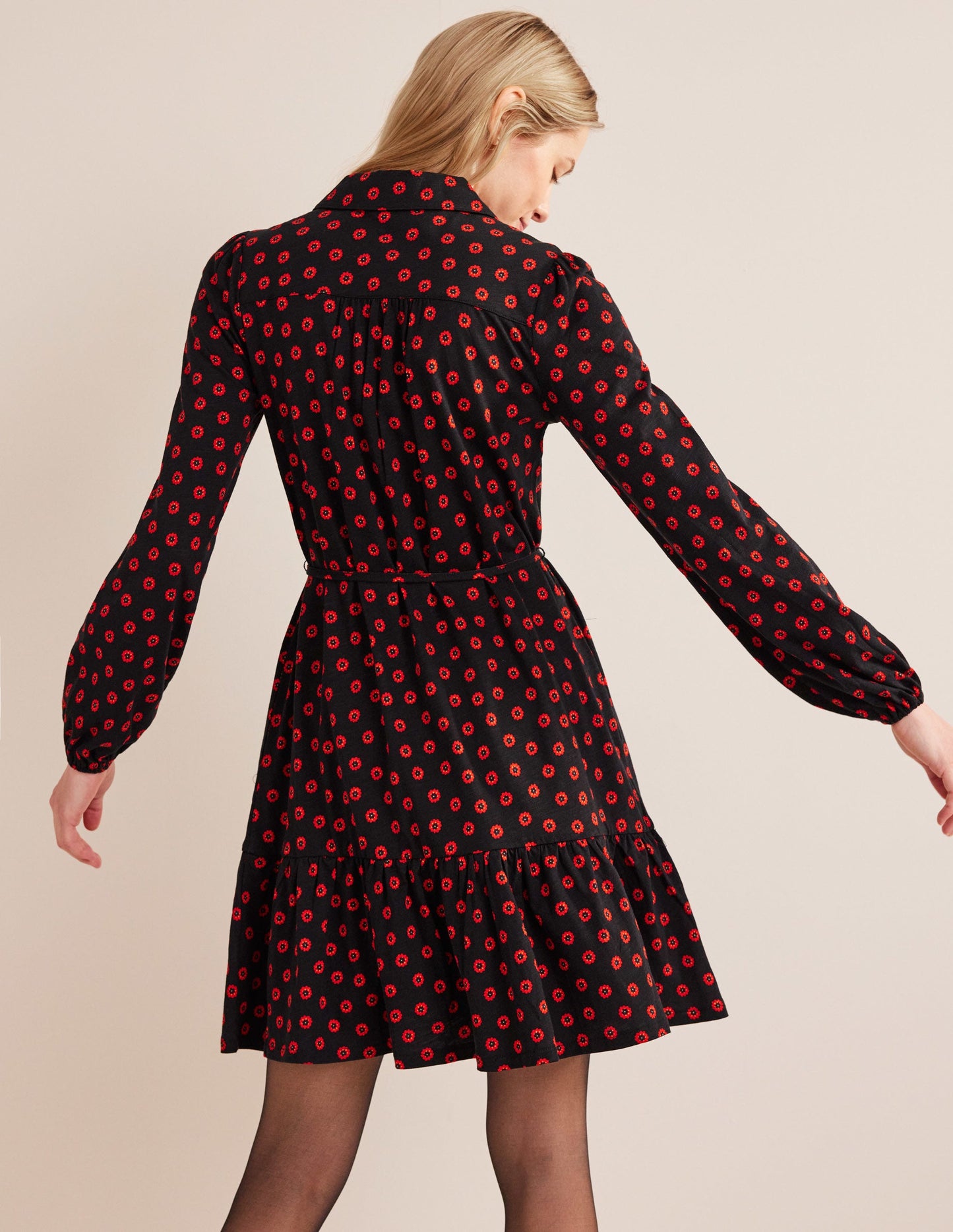 Tiered Jersey Shirt Mini Dress-Black, Petunia Bud