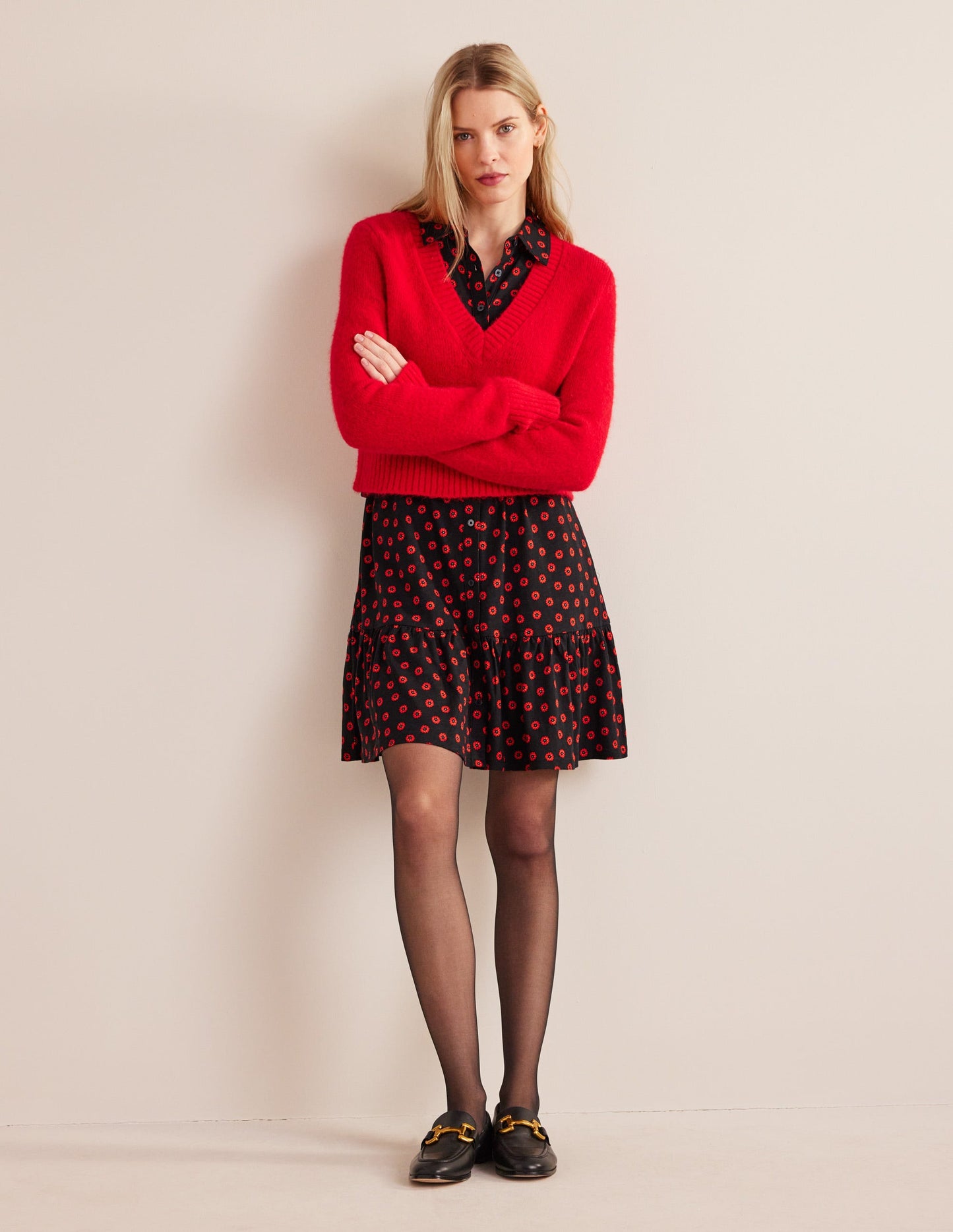 Tiered Jersey Shirt Mini Dress-Black, Petunia Bud