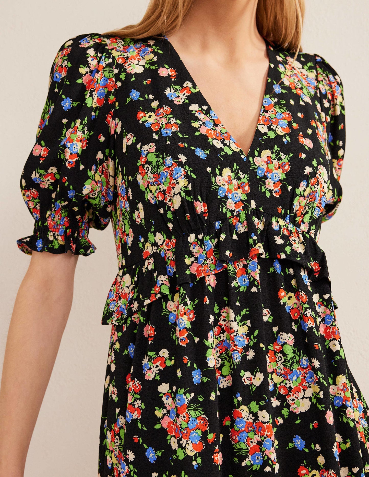 Ruffle Detail Midi Tea Dress-Black, Wild Cluster