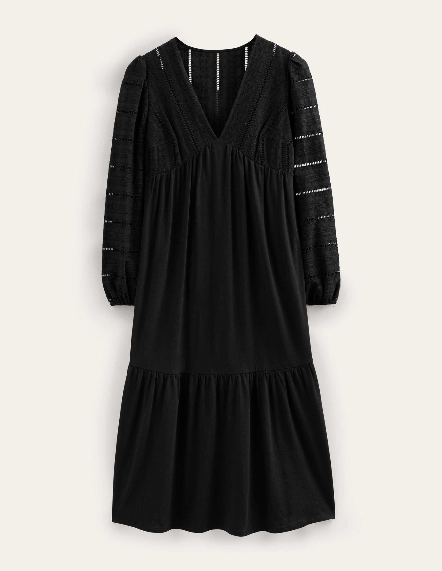 Woven Mix Midi Jersey Dress-Black