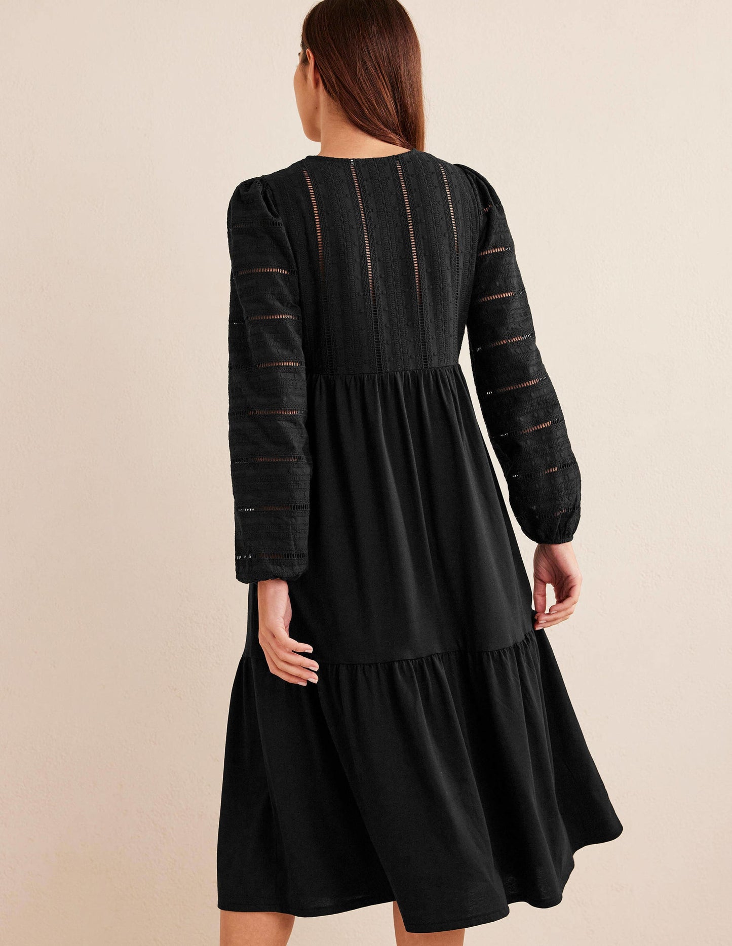 Woven Mix Midi Jersey Dress-Black