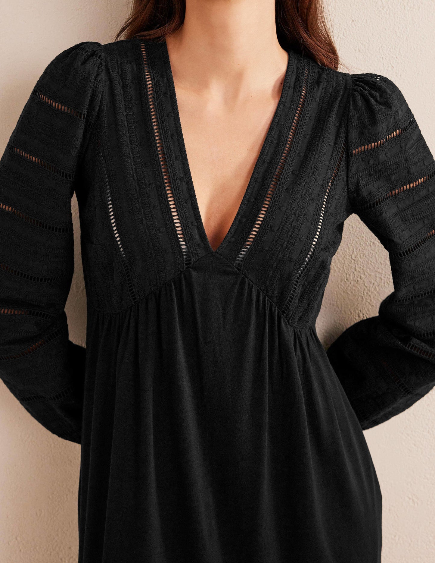 Woven Mix Midi Jersey Dress-Black