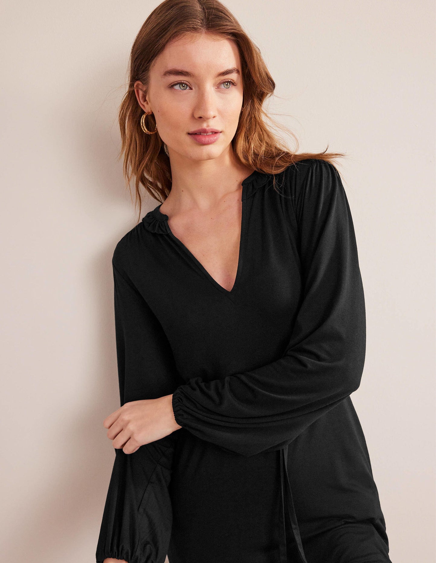 Notch Neck Jersey Dress-Black