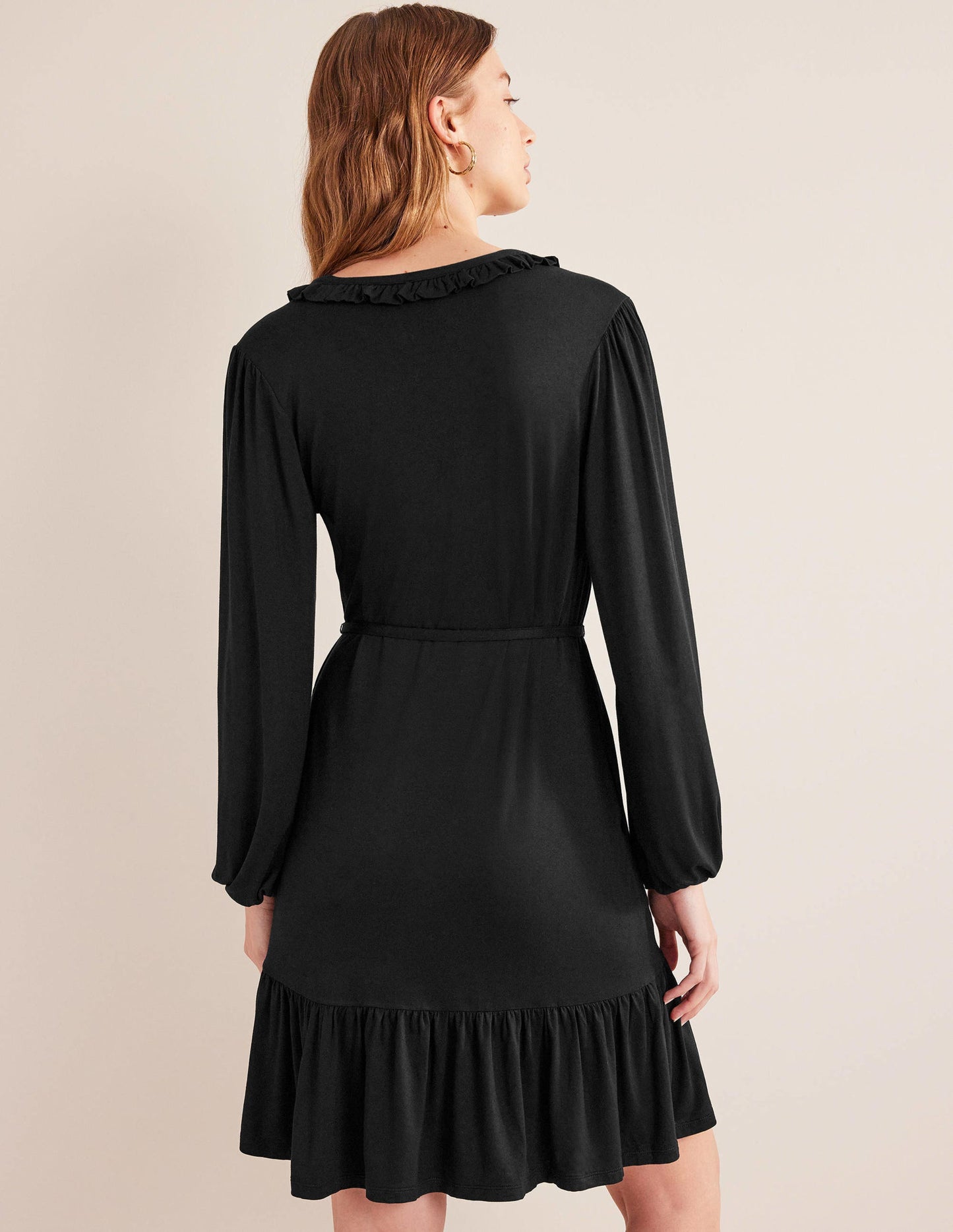 Notch Neck Jersey Dress-Black
