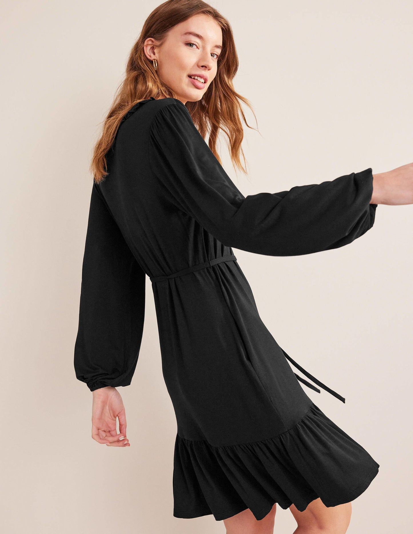 Notch Neck Jersey Dress-Black