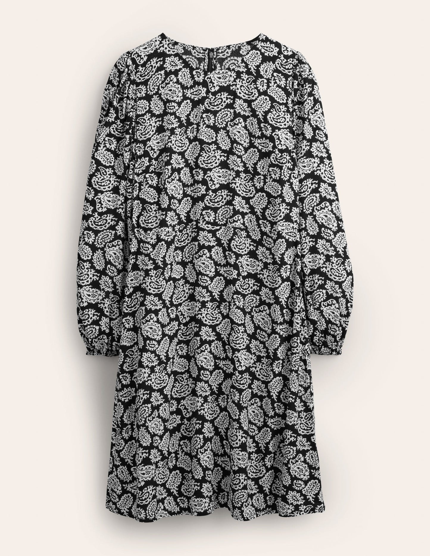 Crew Neck Print Mini Dress-Black, Paisley Pop