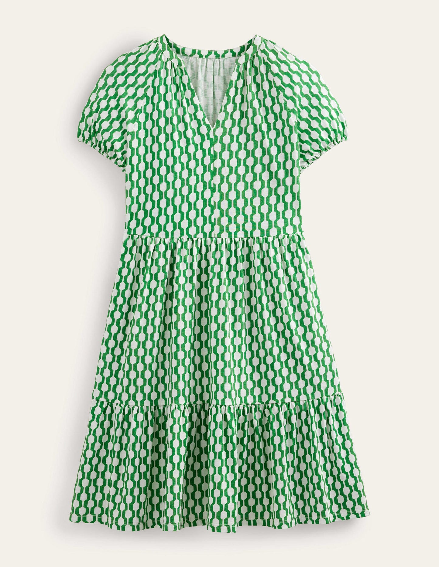 Short Sleeve Jersey Mini Dress-Rolling Hills, Geo Azure
