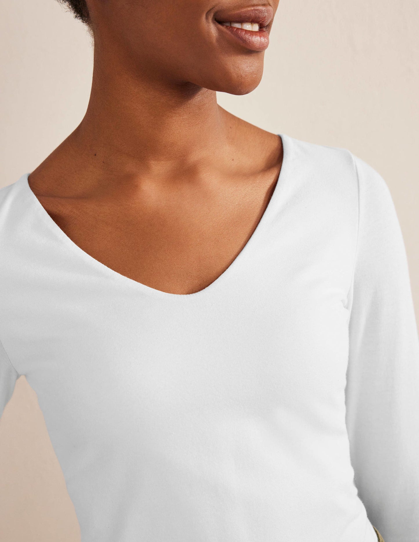 Double Layer V-neck Top-White