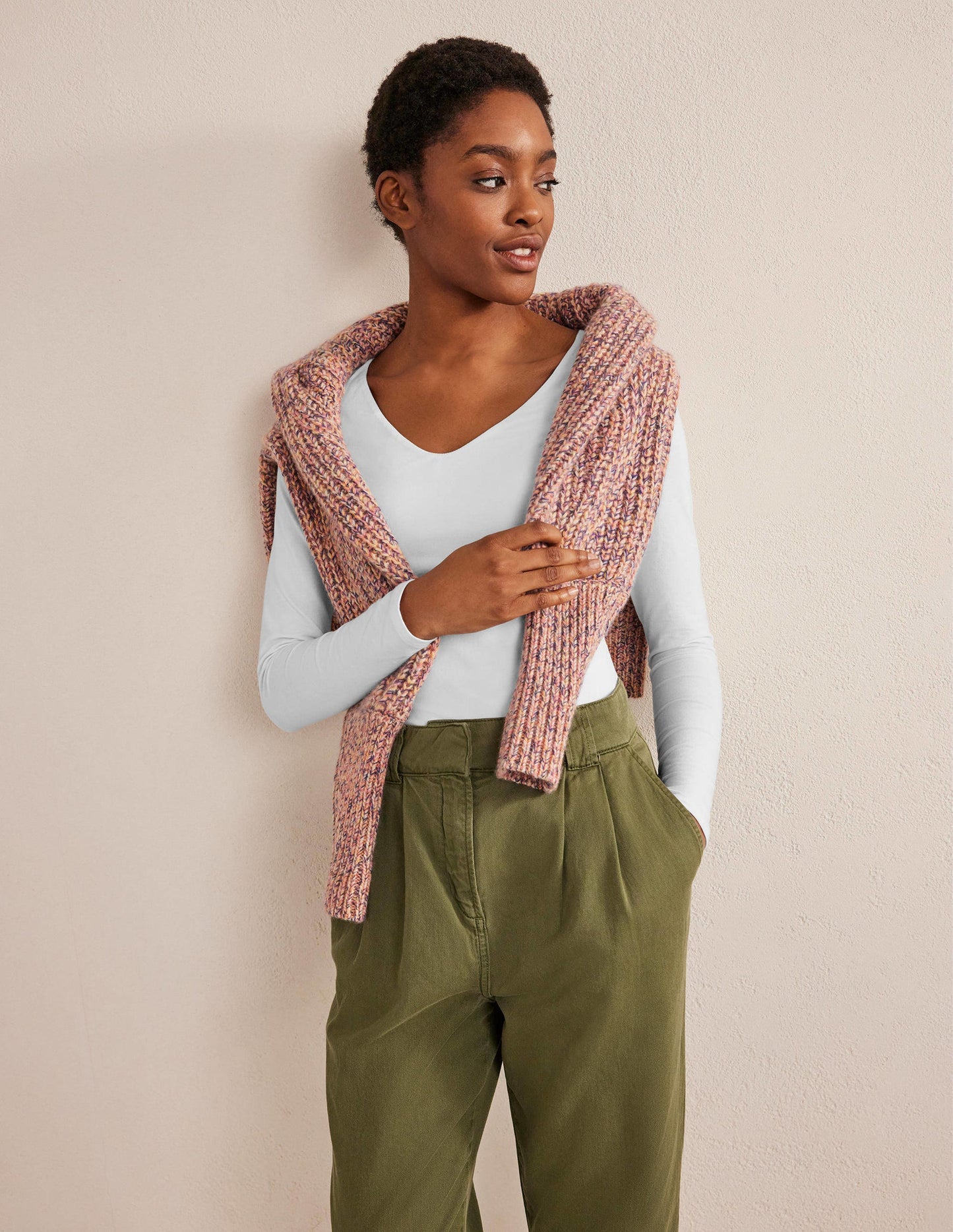 Double Layer V-neck Top-White