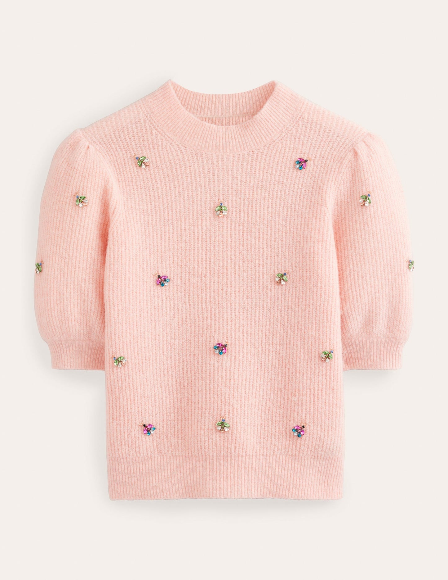 Embellished Fluffy T-shirt-Marshmallow