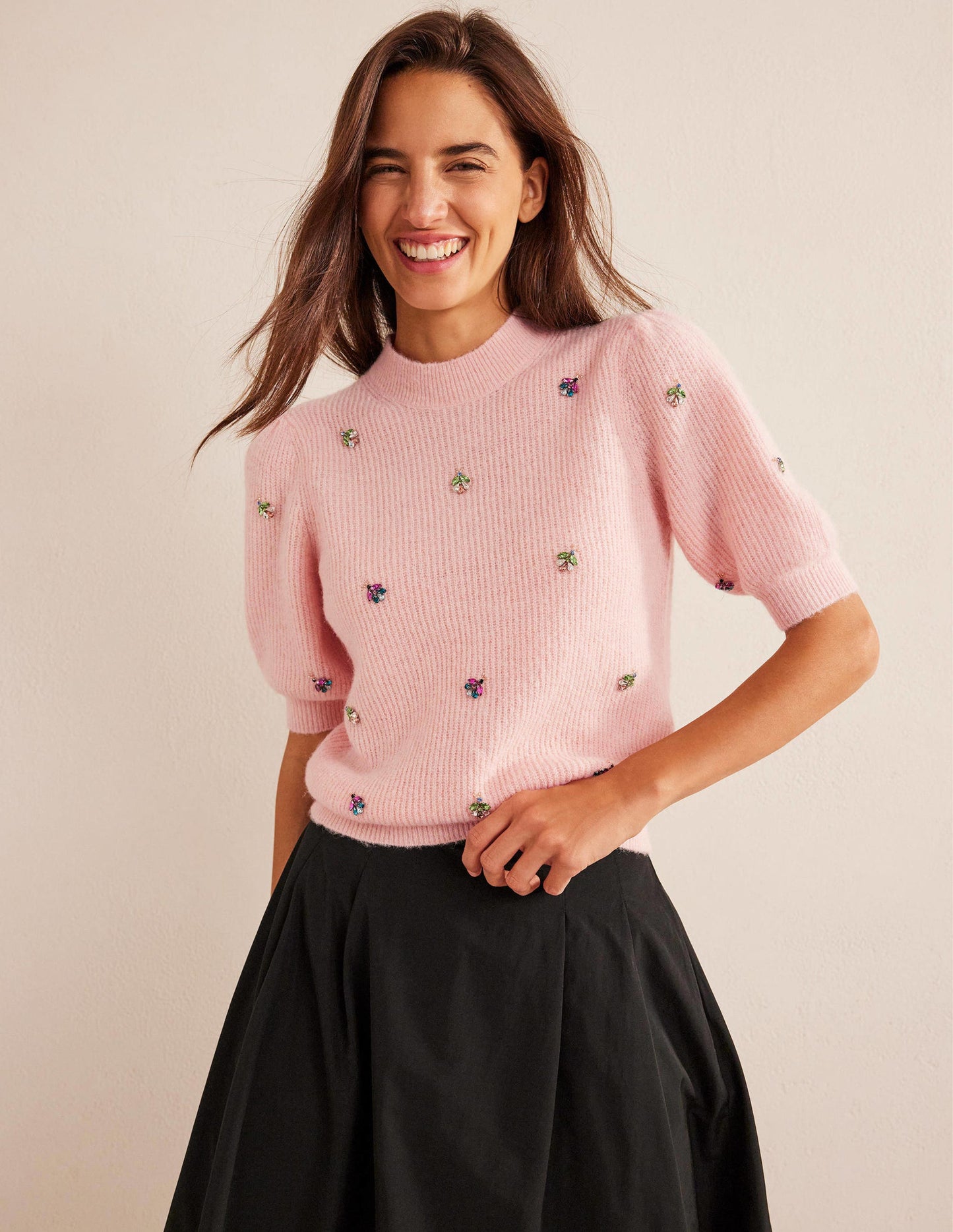 Embellished Fluffy T-shirt-Marshmallow