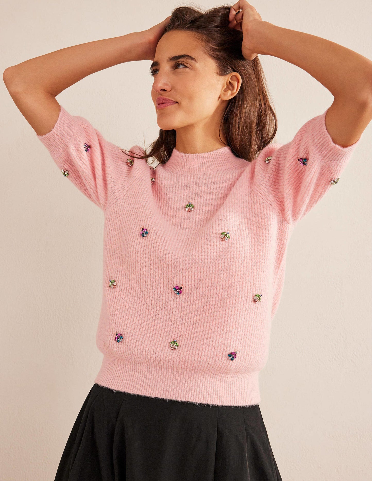 Embellished Fluffy T-shirt-Marshmallow