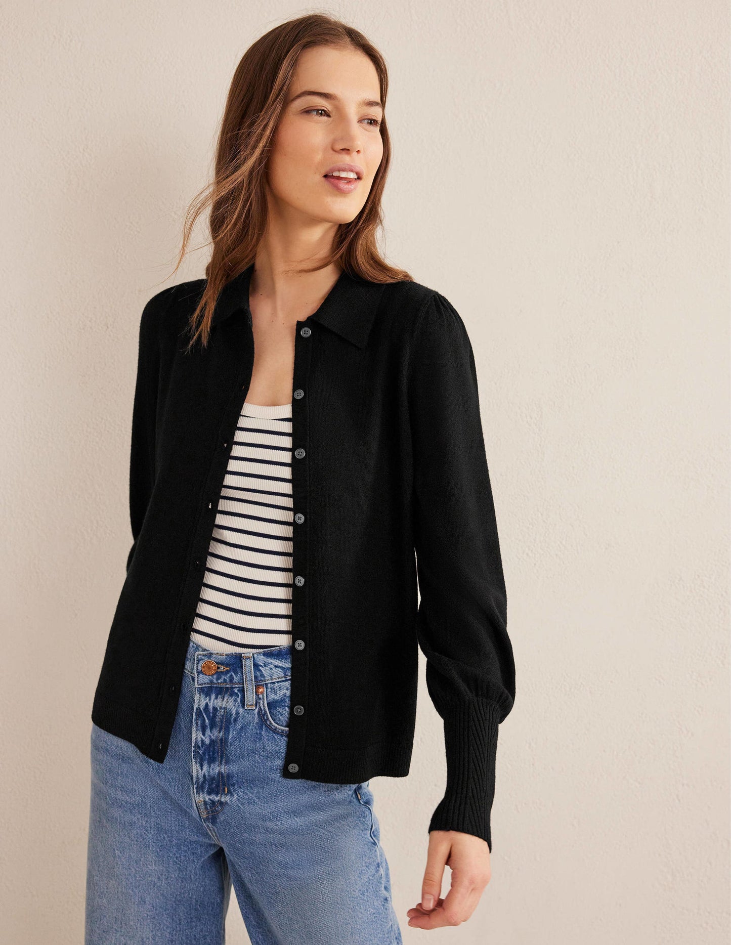 Merino Detail Cuff Shirt-Black