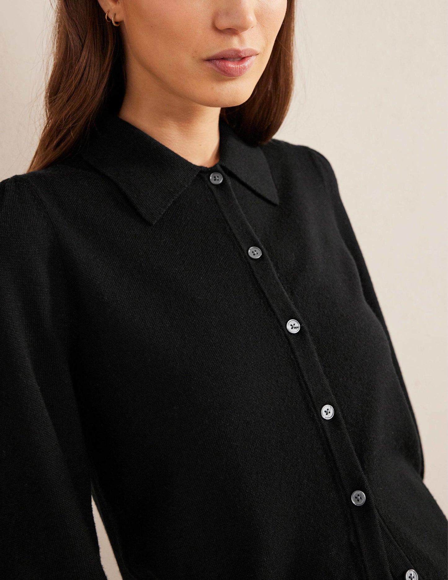 Merino Detail Cuff Shirt-Black