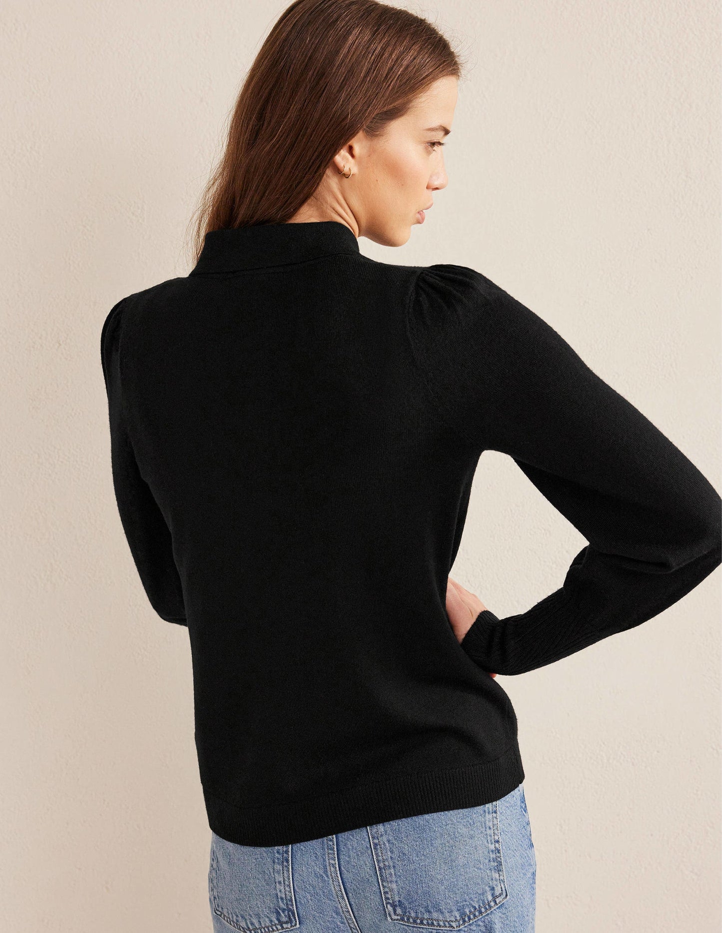 Merino Detail Cuff Shirt-Black